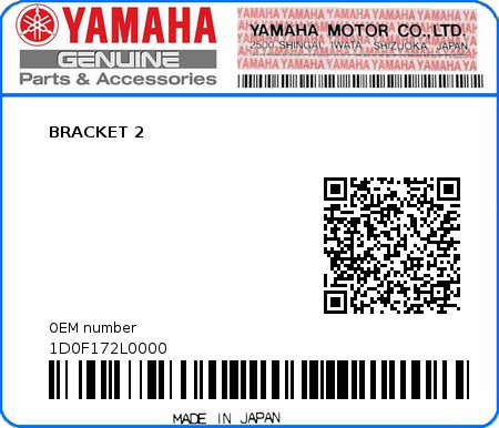 Product image: Yamaha - 1D0F172L0000 - BRACKET 2  0