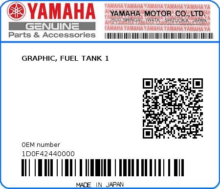 Product image: Yamaha - 1D0F42440000 - GRAPHIC, FUEL TANK 1  0