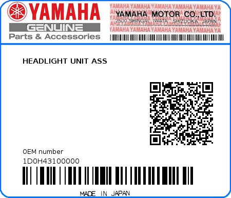 Product image: Yamaha - 1D0H43100000 - HEADLIGHT UNIT ASS  0