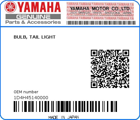 Product image: Yamaha - 1D4H45140000 - BULB, TAIL LIGHT  0