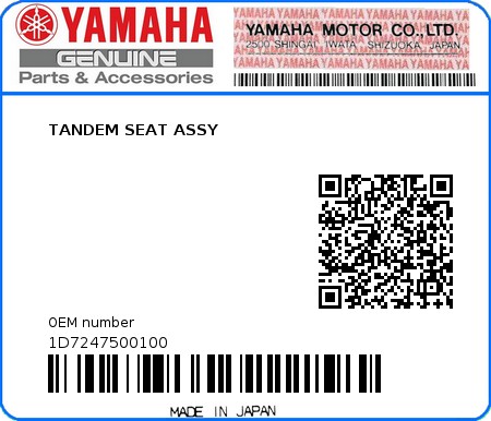 Product image: Yamaha - 1D7247500100 - TANDEM SEAT ASSY  0