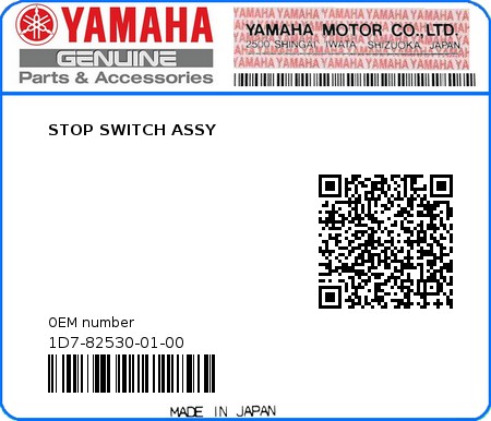 Product image: Yamaha - 1D7-82530-01-00 - STOP SWITCH ASSY  0