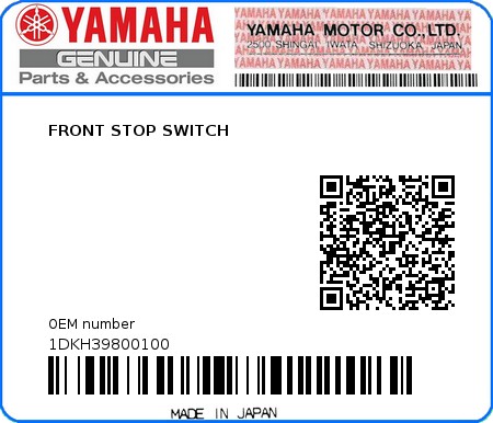 Product image: Yamaha - 1DKH39800100 - FRONT STOP SWITCH  0