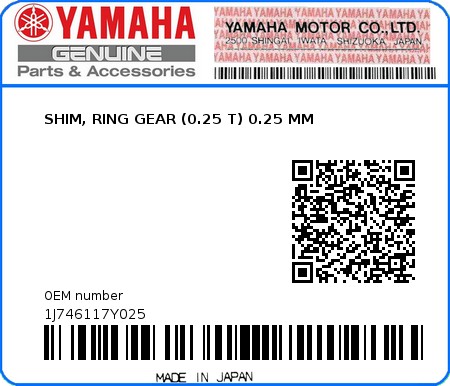 Product image: Yamaha - 1J746117Y025 - SHIM, RING GEAR (0.25 T) 0.25 MM  0