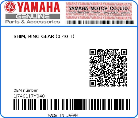 Product image: Yamaha - 1J746117Y040 - SHIM, RING GEAR (0.40 T)   0