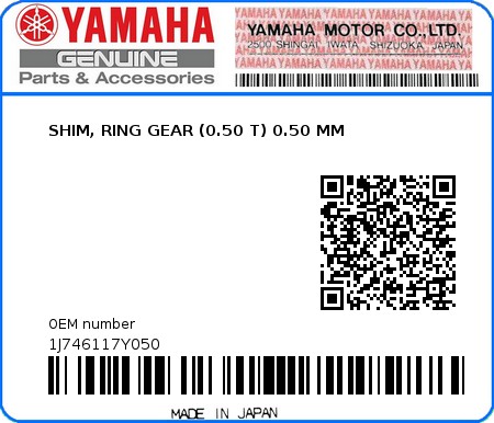 Product image: Yamaha - 1J746117Y050 - SHIM, RING GEAR (0.50 T) 0.50 MM  0