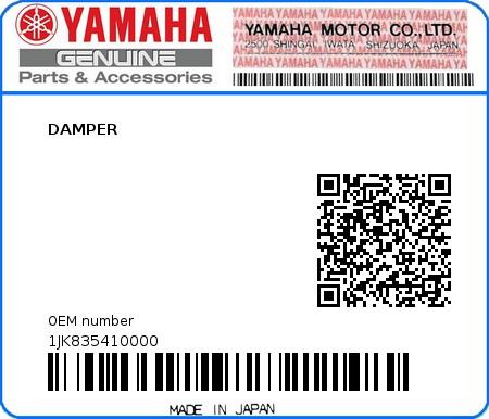 Product image: Yamaha - 1JK835410000 - DAMPER  0