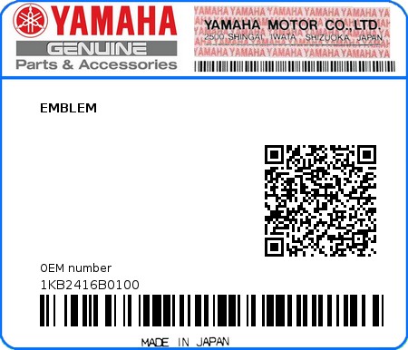 Product image: Yamaha - 1KB2416B0100 - EMBLEM  0