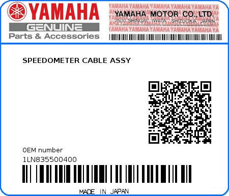 Product image: Yamaha - 1LN835500400 - SPEEDOMETER CABLE ASSY  0