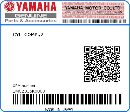 Product image: Yamaha - 1MC2315K0000 - CYL. COMP.,2  0