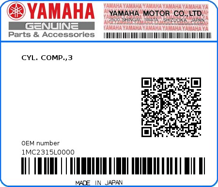 Product image: Yamaha - 1MC2315L0000 - CYL. COMP.,3  0