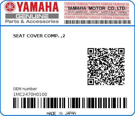 Product image: Yamaha - 1MC2470H0100 - SEAT COVER COMP. ,2  0