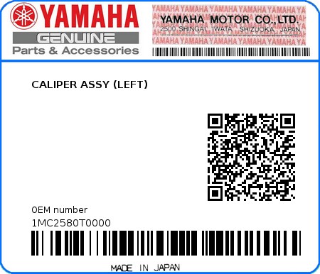 Product image: Yamaha - 1MC2580T0000 - CALIPER ASSY (LEFT)  0