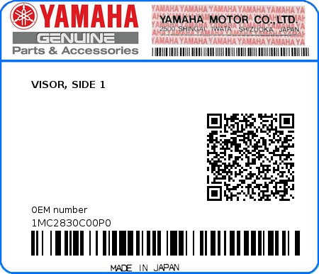Product image: Yamaha - 1MC2830C00P0 - VISOR, SIDE 1  0
