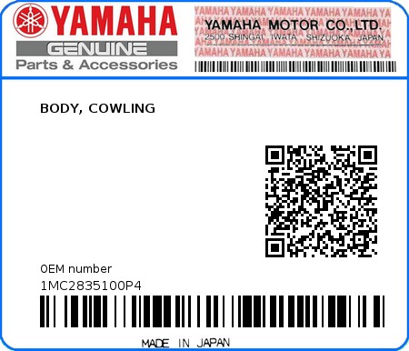Product image: Yamaha - 1MC2835100P4 - BODY, COWLING  0