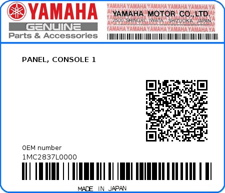 Product image: Yamaha - 1MC2837L0000 - PANEL, CONSOLE 1  0