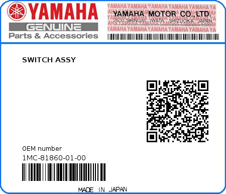 Product image: Yamaha - 1MC-81860-01-00 - SWITCH ASSY  0