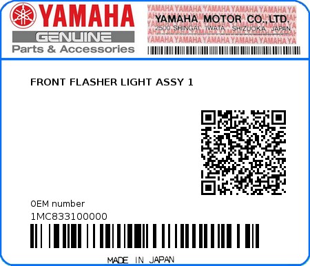Product image: Yamaha - 1MC833100000 - FRONT FLASHER LIGHT ASSY 1  0