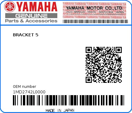 Product image: Yamaha - 1MD2742L0000 - BRACKET 5  0