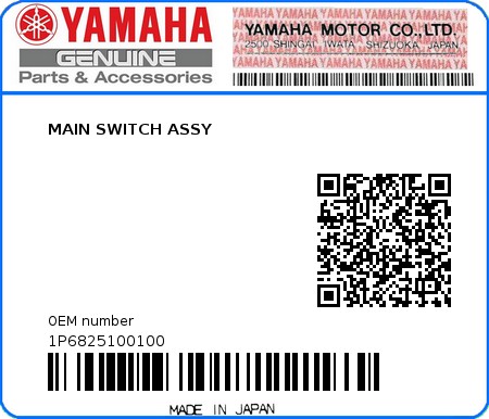 Product image: Yamaha - 1P6825100100 - MAIN SWITCH ASSY  0