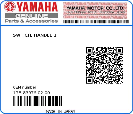 Product image: Yamaha - 1RB-83976-02-00 - SWITCH, HANDLE 1  0