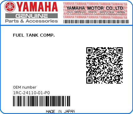 Product image: Yamaha - 1RC-24110-01-P0 - FUEL TANK COMP.  0