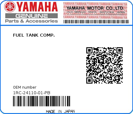 Product image: Yamaha - 1RC-24110-01-PB - FUEL TANK COMP.  0