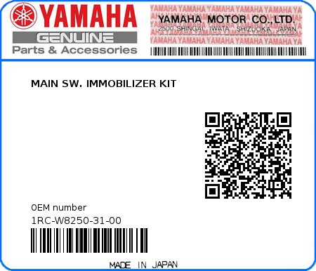 Product image: Yamaha - 1RC-W8250-31-00 - MAIN SW. IMMOBILIZER KIT  0