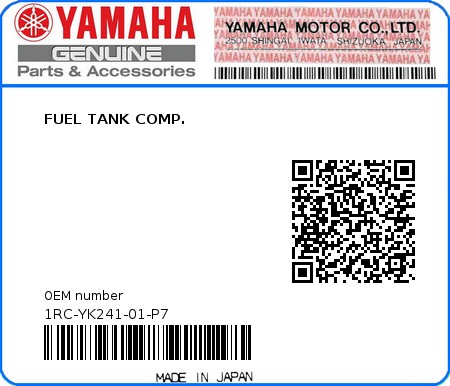 Product image: Yamaha - 1RC-YK241-01-P7 - FUEL TANK COMP.  0