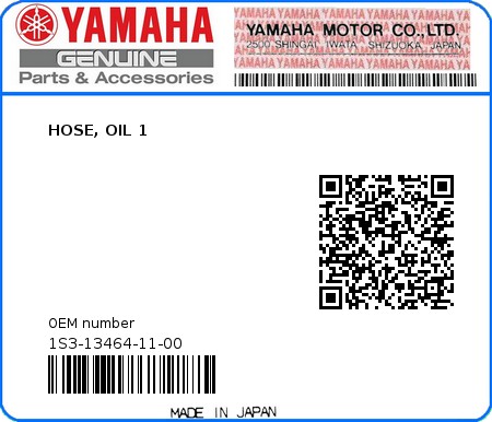 Product image: Yamaha - 1S3-13464-11-00 - HOSE, OIL 1  0
