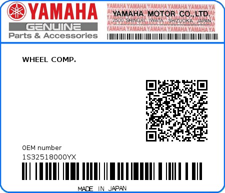 Product image: Yamaha - 1S32518000YX - WHEEL COMP.  0