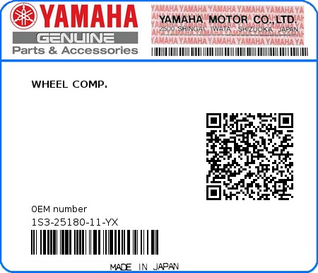 Product image: Yamaha - 1S3-25180-11-YX - WHEEL COMP.  0