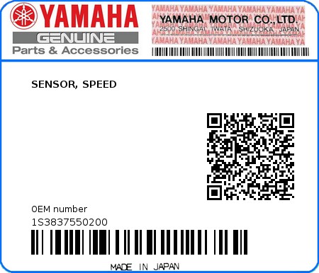 Product image: Yamaha - 1S3837550200 - SENSOR, SPEED  0