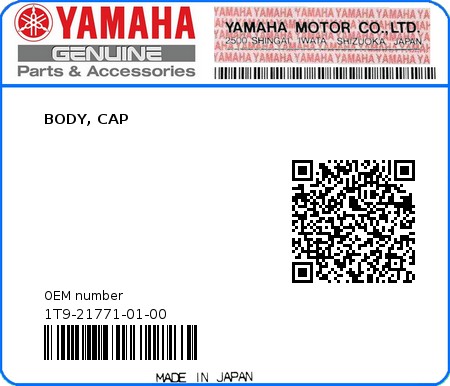 Product image: Yamaha - 1T9-21771-01-00 - BODY, CAP  0