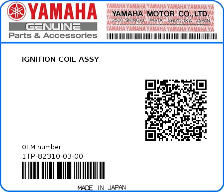 Product image: Yamaha - 1TP-82310-03-00 - IGNITION COIL ASSY  0