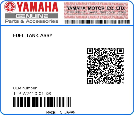 Product image: Yamaha - 1TP-W2410-01-X6 - FUEL TANK ASSY  0
