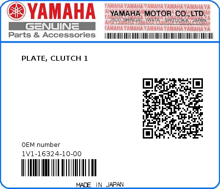 Product image: Yamaha - 1V1-16324-10-00 - PLATE, CLUTCH 1  0