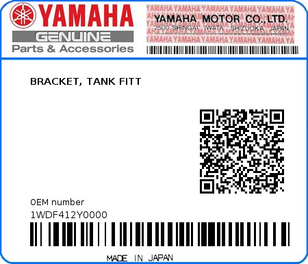 Product image: Yamaha - 1WDF412Y0000 - BRACKET, TANK FITT  0