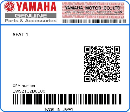 Product image: Yamaha - 1WS2112B0100 - SEAT 1  0