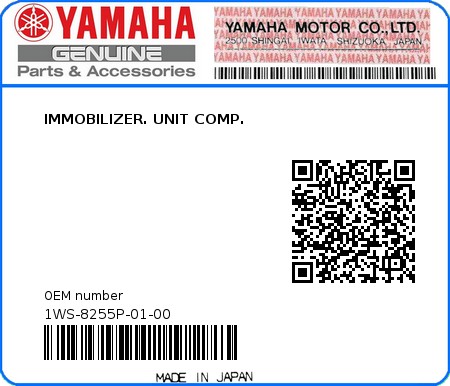 Product image: Yamaha - 1WS-8255P-01-00 - IMMOBILIZER. UNIT COMP.  0