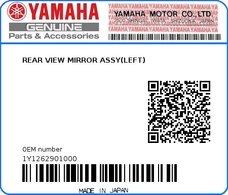 Product image: Yamaha - 1Y1262901000 - REAR VIEW MIRROR ASSY(LEFT)  0