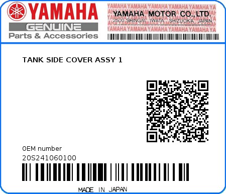 Product image: Yamaha - 20S241060100 - TANK SIDE COVER ASSY 1  0