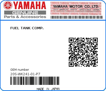 Product image: Yamaha - 20S-WK241-01-P7 - FUEL TANK COMP.  0