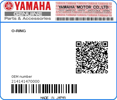 Product image: Yamaha - 214141470000 - O-RING   0