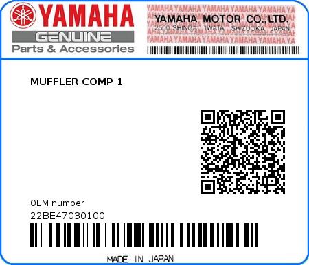 Product image: Yamaha - 22BE47030100 - MUFFLER COMP 1  0