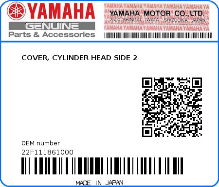Product image: Yamaha - 22F111861000 - COVER, CYLINDER HEAD SIDE 2  0