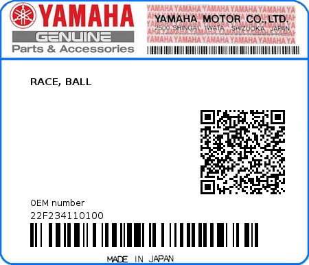 Product image: Yamaha - 22F234110100 - RACE, BALL   0