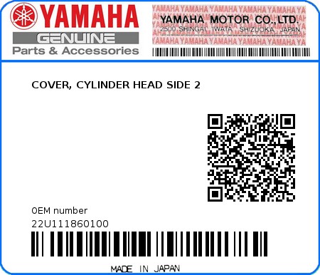 Product image: Yamaha - 22U111860100 - COVER, CYLINDER HEAD SIDE 2  0