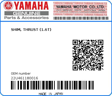 Product image: Yamaha - 22U461180016 - SHIM, THRUST (1.6T)   0