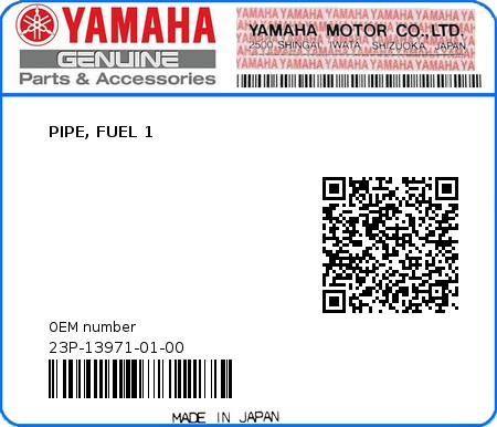 Product image: Yamaha - 23P-13971-01-00 - PIPE, FUEL 1  0